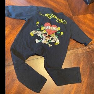Ed Hardy Black Baby One-Piece Bodysuit with Colorful Skull & Heart Graphic
